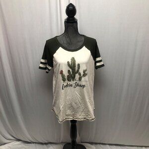 Maurices Lookin Sharp Shirt Womens Size Large Cactus Graphic Waffle Weave Sleeve